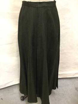 Womens, Dress, Piece 2, 1890s-1910s, MTO, Dk Green, Black, Wool, Solid, 27W, Made To Order, Wool Ottoman Weave, Full Skirt, Knife Pleats Center Back, Some Mended Moth Holes, Condition Fair