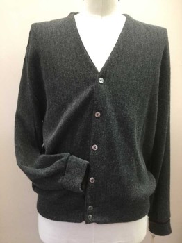 CLASSICS, Charcoal Gray, Acrylic, Solid, V-neck, Button Front, Long Sleeves, Rib Knit Cuffs and Waistband, Classic Old Guy Sweater, 1960's Look