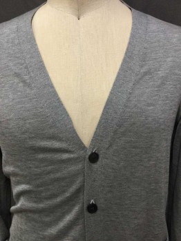 H & M, Gray, Heathered, Heather Gray Cardigan, Flat Knit, V-neck, 5 Button Front, Long Sleeves, 2 Pockets