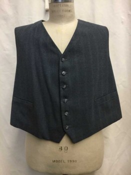 Mens, 1920s Vintage, Suit, Vest, MTO, Blue, Gray, Wool, Heathered, Stripes, Ch 46, V-N, 6 Btns, Rayon Back with Waistbelt