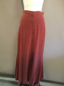 Womens, Skirt, Long, URBAN OUTFITTERS, Chestnut Brown, Viscose, Solid, 25, 1/2 Button Front, Aline