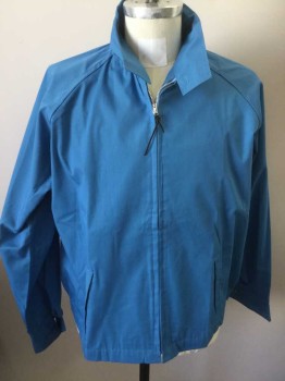 Mens, Jacket, PIETRO SABATINI, French Blue, Polyester, Cotton, Solid, XL, Raglan Sleeves,  2 Button Tab Collar, Zip Front, Perma-Pressed, Metal Zipper,