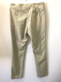 PRADA, Tan Brown, Green, Black, Wool, Mohair, Grid , Tan with Black and Green Grid Stripes, Flat Front, Zip Fly, 4 Pockets, (3 in Front Including 1 Watch Pocket, and 1 Back Pocket), Slim Leg