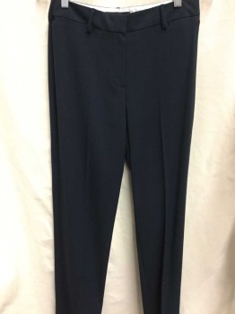 M&S COLLECTION, Navy Blue, Polyester, Solid, Flat Front, Faux Welt Pockets at Waistband