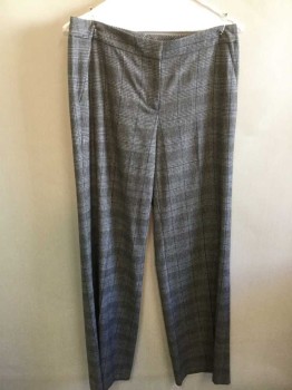 CLASSIQUES ENTIER, Gray, Black, Blue, Viscose, Polyester, Houndstooth, Plaid, Gray with Black and Blue Houndstooth Plaid, Mid Rise, Wide Leg, Zip Fly, 4 Pockets