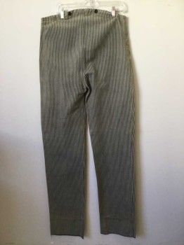 M.T.O., Black, Cream, Cotton, Stripes, Work Pants. Black & White Cotton Ticking, High Waisted with Button Fly, Open Hemline, Old West