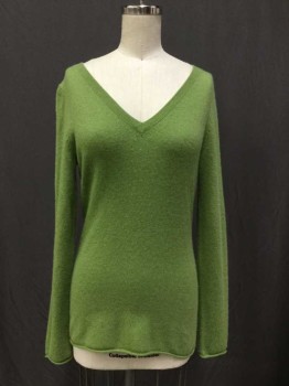 ONLY MINE, Lime Green, Cashmere, Heathered, V-neck, Long Sleeves,