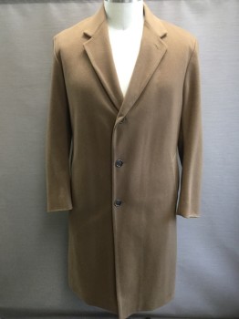 Mens, Coat, Overcoat, NAUTICA, Camel Brown, Wool, 44R, Single Breasted, 3 Buttons,  2 Pockets,
