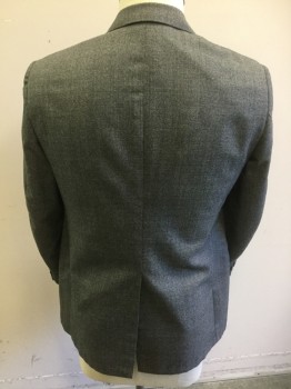 BOTANY 500, Gray, Black, White, Wool, 2 Color Weave, Single Breasted, 2 Buttons,  1 Back Vent Notched Lapel,