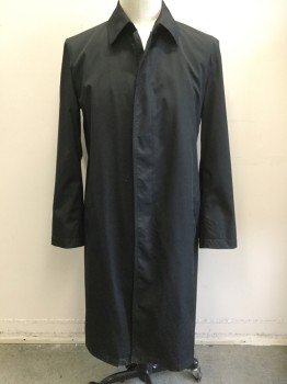 Mens, Coat, Trenchcoat, SANYO, Black, Polyester, Solid, 44, Single Breasted, Collar Attached, 5 Buttons, 2 Pockets, Mid Calf Length