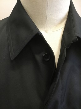Mens, Coat, Trenchcoat, SANYO, Black, Polyester, Solid, 44, Single Breasted, Collar Attached, 5 Buttons, 2 Pockets, Mid Calf Length