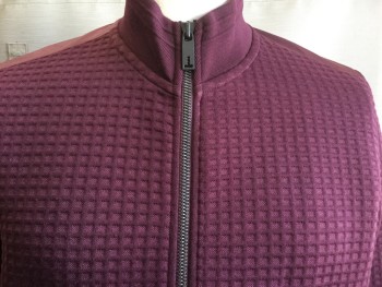 TED BAKER, Maroon Red, Polyester, Viscose, Check , Self Embossed Check, Zip Front, Stand Up Ribbed Collar/cuffs/waist, Nylon Pockets