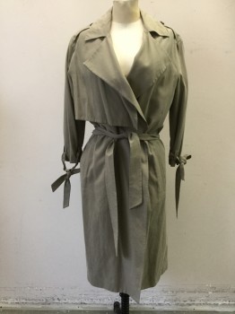 ALL SAINTS, Khaki Brown, Lyocell, Cotton, Solid, Double Breasted, Collar Attached, Epaulets, 2 Pockets, Right Shoulder Flap, Tied Belted Cuffs with Cuff Belt Loops, with Self Belt, Multiples