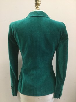 MOSCHINO, Emerald Green, Cotton, Rayon, Solid, Single Breasted, Notched Lapel, 3 Buttons,  2 Patch Pockets, Oversize Buttons