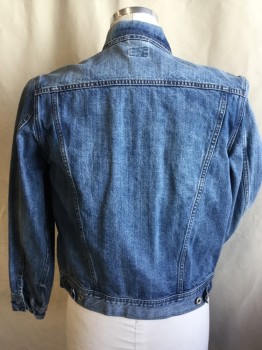 J.CREW, Blue, Cotton, Solid, (DOUBLE)  Blue Denim Jean Jackets, Collar Attached, Silver Button Front, 4 Pockets, Long Sleeves,