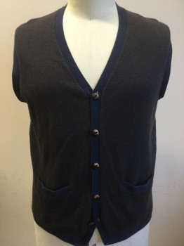 CREMIEUX, Navy Blue, Brown, Cotton, Herringbone, 5 Buttons, 2 Pockets, Navy Back and Edging Detail