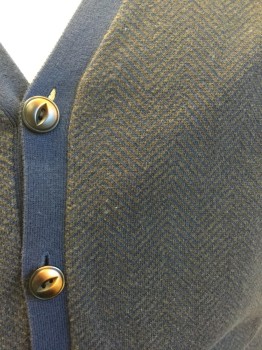 CREMIEUX, Navy Blue, Brown, Cotton, Herringbone, 5 Buttons, 2 Pockets, Navy Back and Edging Detail