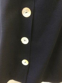 VALENTINO, Navy Blue, Wool, Solid, Wool Gabardine, 1" Wide Self Waistband, Pencil Skirt, 3 Large Mother of Pearl Buttons at Center Back Hem, Zip Closure at Side Waist
