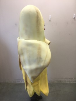 Unisex, Walkabout, N/L, Yellow, Lt Yellow, L200FOAM, Polyester, OSFM, Banana Walkabout Costume, Partially Peeled Banana, Open Face, Airbrushed Realistic Texture of Banana Peel, Has Built in Hanger at Top of Head, Food