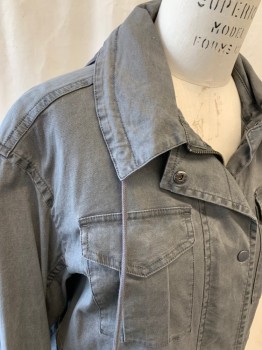 ATM, Gray, Cotton, Spandex, Solid, Zip Front with Snap Placket, 4 Flap Pockets, Drawstring Collar Attached, Nylon Hood Attached Inside Collar Zip, Drawstring Waistband, Button Cuff, Storm Flap, Drawstring Hem