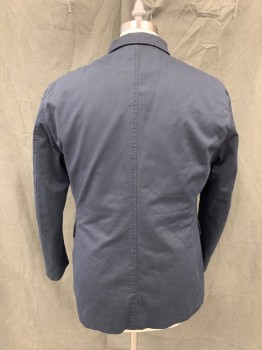 RODD & GUNN, Navy Blue, Cotton, Solid, Zip Front, Snap Placket, Collar Attached, 3 Pockets, Long Sleeves