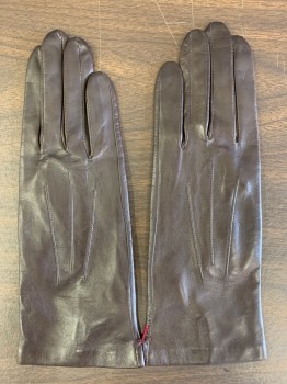 Womens, Leather Gloves, DENTS, Dk Brown, Leather, Solid, 7 1/2, 3 Lines of Decorative Stitching, Knit Lining,