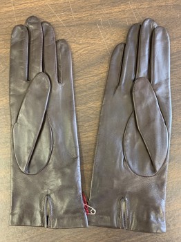 Womens, Leather Gloves, DENTS, Dk Brown, Leather, Solid, 7 1/2, 3 Lines of Decorative Stitching, Knit Lining,