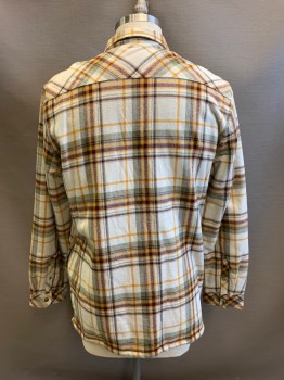 O'NEILL, Sage Green, White, Goldenrod Yellow, Red Burgundy, Cotton, Polyester, Plaid, Collar Attached, Button Front, Long Sleeves, 2 Breast Pockets, 2 Side Pockets, Gray Sherpa Lining