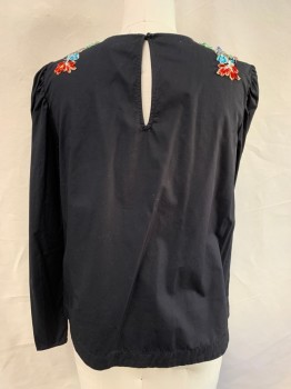 H & M, Black, Red, White, Turquoise Blue, Purple, Cotton, Polyester, Solid, Floral, Pullover, Crew Neck, Back Neck Opening, Long Sleeves,
