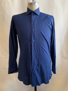 TED BAKER, Navy Blue, Midnight Blue, Cotton, Gingham, LS, Button Front, Collar Attached,