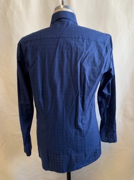 TED BAKER, Navy Blue, Midnight Blue, Cotton, Gingham, LS, Button Front, Collar Attached,