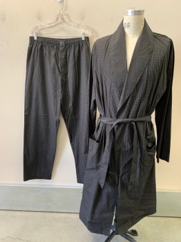 POLO RALPH LAUREN, Cotton, Robe: Black & White Grid L/S, Shawl Collar, 2 Patch Pockets, Matching PJ Pants (CF017059) & ***Matching Belt Tie