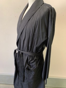 POLO RALPH LAUREN, Cotton, Robe: Black & White Grid L/S, Shawl Collar, 2 Patch Pockets, Matching PJ Pants (CF017059) & ***Matching Belt Tie