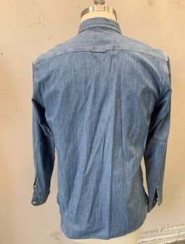 LEVI'S, Denim Blue, Cotton, Solid, Chambray, L/S, Button Front, Collar Attached, 1 Patch Pocket