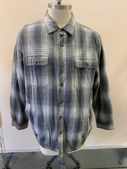 OUTDOOR LIFE, Gray, White, Cotton, Polyester, Plaid, C.A., Button Front, 3 Pockets, Fleece Lining