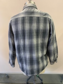 OUTDOOR LIFE, Gray, White, Cotton, Polyester, Plaid, C.A., Button Front, 3 Pockets, Fleece Lining