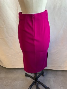 DVF, Magenta Pink, Polyester, Acetate, Solid, Below Knee Length Skirt, Slits at Side Panels, Darts in Back, Zipper at Center Back