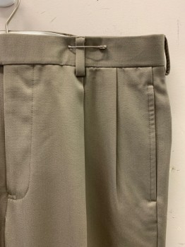BROOKS BROTHERS, Beige, Wool, Solid, Pleated Front, 4 Pockets, Zip Fly, Cuffed