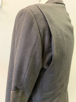 FACONNABLE, Brown, Black, Wool, Houndstooth, Single Breasted, Notched Lapel, Brown Suede Elbow Patches, 2 Buttons, 3 Pockets, Pleats at Back Shoulders