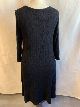 TIANELLO, Black, Rayon, Polyester, Solid, Scoop Neck, Long Sleeves, Novelty/Abstract Knit