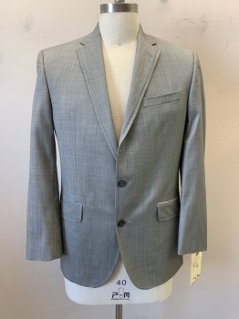 TED BAKER, Lt Gray, Wool, Heathered, 2 Button Front, Notched Lapel, 3 Pockets,
