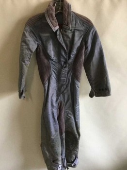 Womens, Sci-Fi/Fantasy Jumpsuit, MTO, Gray, Maroon Red, Nylon, Cotton, Solid, Color Blocking, 62Grth, 32B, Zipper Center Front, with Snaps, Collar Attached, Long Sleeves, Cotton Ribbed Collar/Sides/Shoulders, Trapunto, Quilted, Maroon Piping,