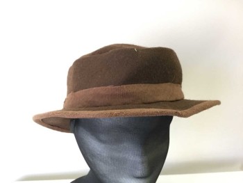 Womens, Hat 1890s-1910s, MTO, Chocolate Brown, Brown, Wool, Solid, Small Brim Chocolate Hat with Brown Ribbed Trim and Band,