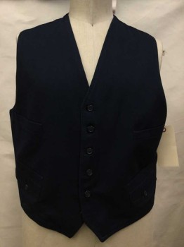 Mens, Vest 1890s-1910s, Navy Blue, Cotton, Solid, Ch 46, Button Front, 4 Pockets,