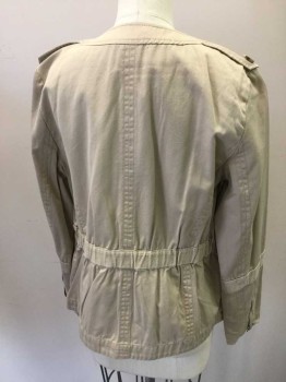 COMPTOIR DES COTONNI, Khaki Brown, Cotton, Solid, Zip Front, 2 Pockets, Epaulets, Elastic Waist Back Zipper Detail on Sleeves