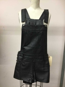 Womens, Overalls, FOREVER 21, Black, Faux Leather, Solid, Large, Shorts,