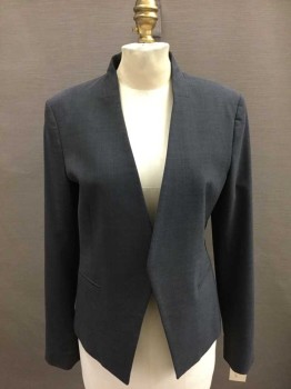 THEORY, Gray, Wool, Solid, Angular Open Front, Long Sleeves, 2 Pockets,