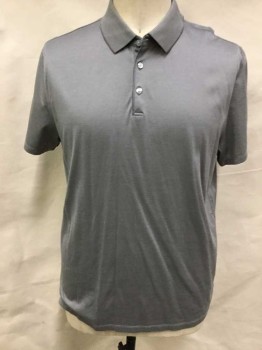 CALVIN KLEIN, Gray, Lt Gray, Cotton, Polyester, Stripes - Micro, Gray & Light Gray Thin Horizontal Stripes, Collar Attached, 3 Button Front, Short Sleeves,