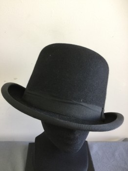 Mens, Bowler Hat 1890s-1910s, PIERONI BRUNO, Black, Wool, 7 3/8, 23.25", 59, Tall Crown, Grosgrain Edge on Brim