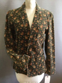 RALPH, Olive Green, Red, Mustard Yellow, Cotton, Floral, Single Breasted, 2 Buttons,  Notched Lapel, 3 Patch Pocket, Unlined